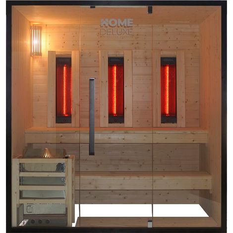 HOME DELUXE Kombisauna EVEREST - L I Kombisauna, Kombisauna Fichtenholz, Sauna schwarzer Rahmen, Sauna Glasfront modern Heimsauna Fichte massiv, Sauna mit Zubehör Set, finnische Sauna mit Infrarot, I (1/5)