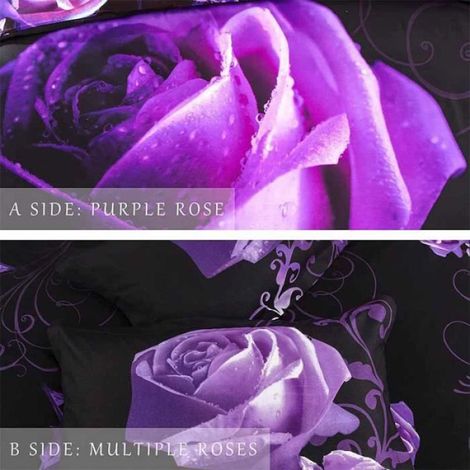 Housse de couette - Bohème - Motif Rose - Microfibre Premium - 240x220cm - 2 Taies d'Oreiller Noir (1/3)