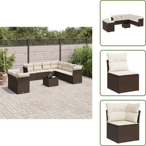 The Living Store 10-tlg. Garten-Sofagarnitur mit Kissen Braun Poly Rattan - Gartentisch (1/5)