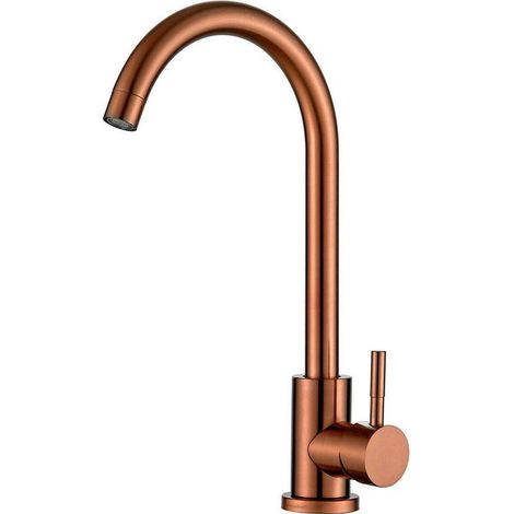 Robinet de cuisine en acier inoxydable Robinet de lavabo Robinet de mélange en laiton moderne - Rose Gold Big Bay (sans tuyau) (1/5)