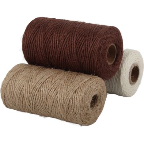 Corde de Jute 3 Pièces Blanc Marron Kaki Tressée Ficelle DIY Emballage Fil Épais Fournitures 2mm (1/5)