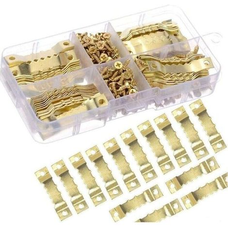 100Pcs Cintre Photo Attache Cadre Accroche Tableau Photo crochet en metal dorée solide et durable-crochet pour cadre/photo/toile/peinture/horloge/diplôme