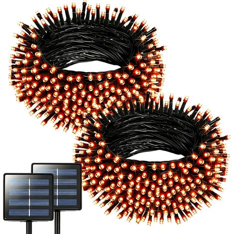 Juego de 2 guirnaldas de luces solares de Halloween de 7 m (23 pies) con 50 LED, 8 modos de iluminación, resistentes al agua, de color naranja, para decoración de jardines, entradas de vehículos, vall (1/5)