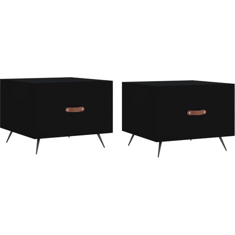 Lot de 2 tables basses d'appoint avec tiroir 50 x 50 x 40 cm bois d'ingénierie noir et fer DEC040421