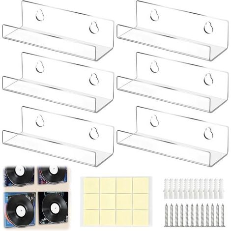 Supports muraux pour vinyles 6 pièces – Présentoirs en acrylique 10 cm pour disques LP – Avec adhésif double face et vis – Pour CD albums photo et collections – Transparent (1/5)