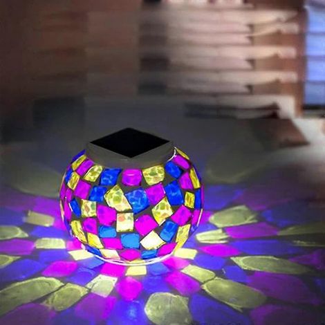 Lampe de table solaire étanche à boule de verre mosaïque à changement de couleur (1/5)