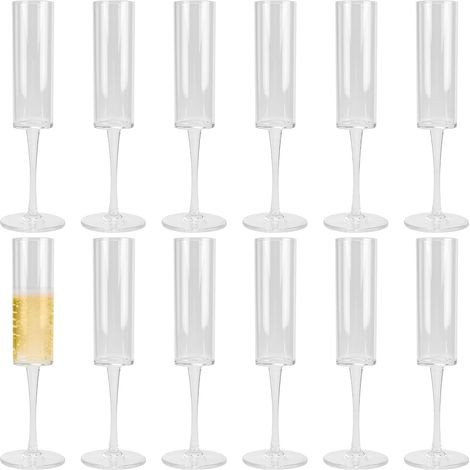 Lot de 12 flûtes à champagne en plastique transparent réutilisables pour fêtes, mariages, anniversaires et événements 175 ml (1/5)