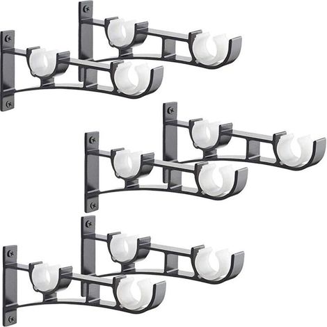 Support de tringle à rideau en aluminium – Lot de 6 – Capacité 50 kg – Compatible tiges 1-3 cm – Installation facile avec vis fournies