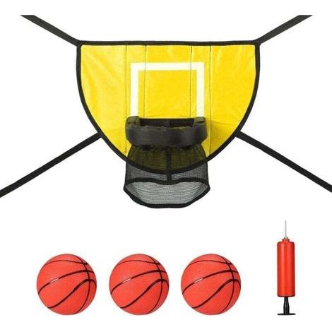 Ensemble d'accessoires de panier de basket-ball pour trampoline avec 3 mini ballons de basket et 1 pompe, accessoires de jeu de basket-ball étanches pour tous les âges (jaune) (1/5)