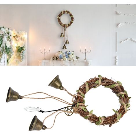 Carillon éolien mural en osier, anneau en corde d'osier, clochette, couronne de fleurs tressée en osier, décoration de mariage ou d'intérieur, style rond B (1/5)