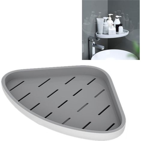 Étagère murale de salle de bain triangulaire en plastique ventilée et imperméable pour shampoing, couleur grise (1/5)