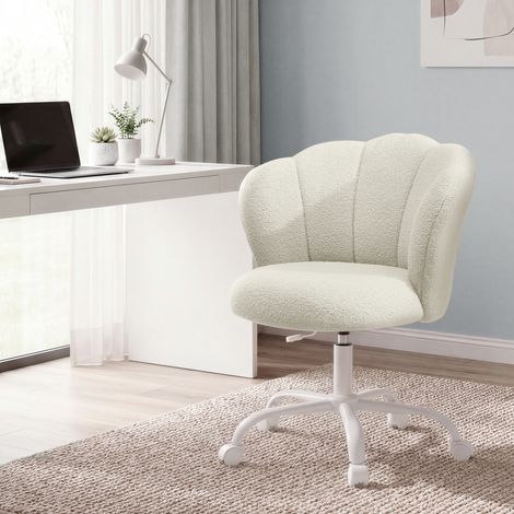 Songmics – Fauteuil pivotant réglable – Dossier en pétales – Assise douce en tissu peluche – Hauteur ajustable 79-89 cm – Pour chambre et salon – Blanc (1/5)