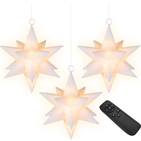 3D Weihnachtsstern warm weiß mit Fernbedienung 3er Set - 13 cm - LED Leuchtstern mit Timer Dimmer und multicolor Farbwechsel - Weihnachten Advent Winter Deko Stern Leuchte