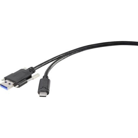 Câble USB 3.2 Gen 1 (USB 3.0) avec connecteurs USB-A femelle et USB-C® femelle, longueur 1 m, noir, fixation filetée intégrée – compatible avec ordinateurs portables, tablettes et smartphones