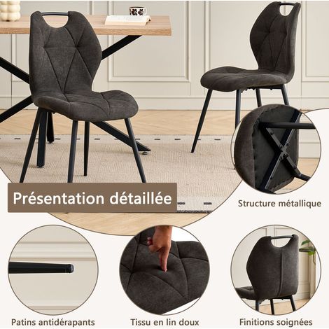 Wokaka Lot de 4 chaises - Chaise de salle à manger avec poignées -  Dossier en Tissu - Noir vintage