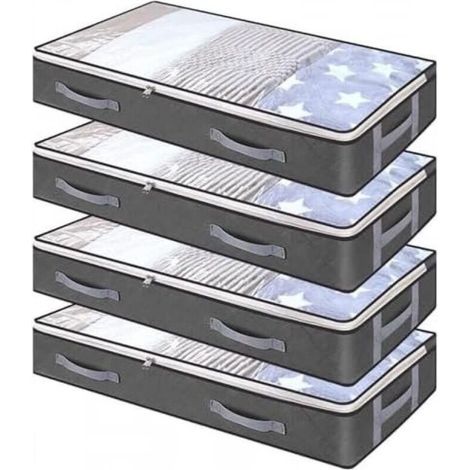 Lot de 4 boîtes de rangement pliables pour chaussures, vêtements, couvertures et couettes - Non tissé avec fermeture éclair pour un maximum d'espace (1/5)