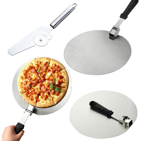 Pelle à Pizza 30 cm 2 Pièces en Acier Inoxydable avec Manche Pliable, Spatule Pizza avec Coupe-Pizza à Double Fonction, Set Pizza Accessoire pour Four et Grill – Couteau Découpe/Portionnement (1/5)