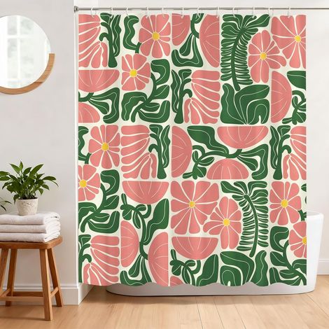 Rideau de Douche Anti Moisissure 180 x 180 cm Rideau Douche Abstrait Fleurs Rose Violet et Feuilles Vert Tissu Polyester Imperméable Lavable Rideau Baignoire avec 12 Crochets (1/5)