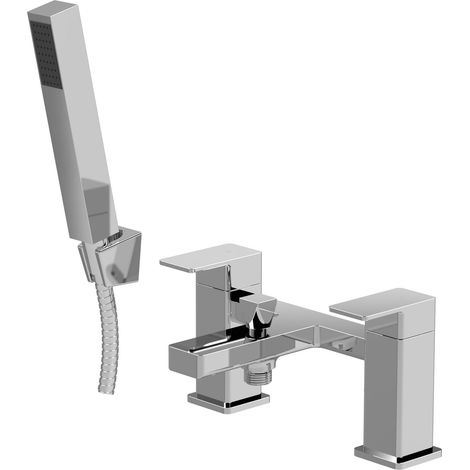Balterley Milldale Square Bath Shower Mixer Tap with Shower Kit, Dual Levers - Chrome Finish (1/5)
