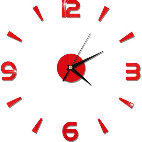Autocollant d'horloge murale 1mm, miroir en acrylique, décor de montre, décoration murale moderne pour maison, bureau, salle (rouge) (1/5)