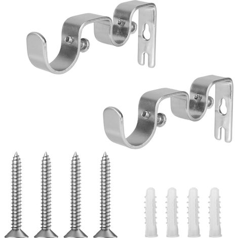 2pcs Support Double pour Tringle à Rideaux, Renforcé Crochets Tringle à Rideaux Montage Murale Porte-Tringle en Métal pour Maison Bureau Salon Chambre (Argent) (1/5)