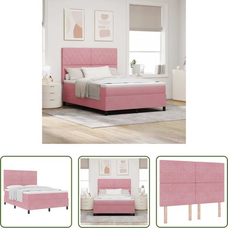 Lit à têtes réglables - Lit à ressorts avec matelas Rose 140 x 200 cm Velours (1/5)