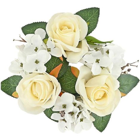 Couronne de bougies de Noël, bougeoir pour bougies piliers, couronne de roses artificielles, guirlande de bougies bohème pour porte, cuisine, fête, décoration intérieure-beige yellow