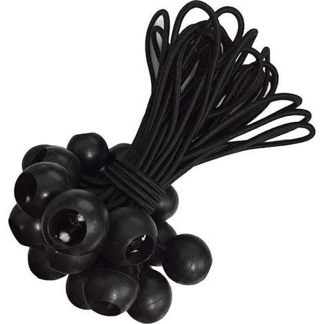 Lot de 25 tendeurs élastiques avec boule, pour bâches, affiches, banderoles publicitaires, banderoles de chantier, etc. (20 cm noir) (1/5)