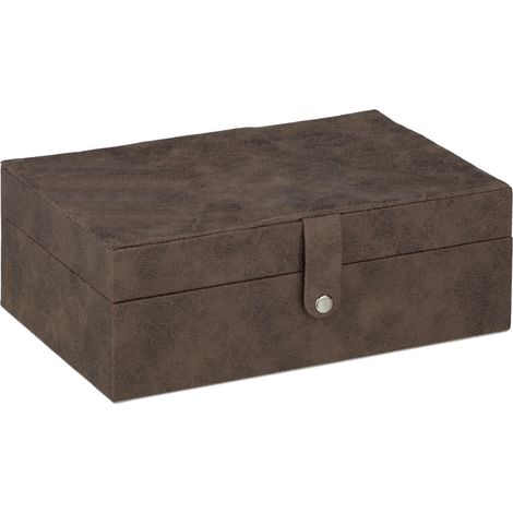 Boîte à bijoux élégante en cuir effet moderne 10 x 29 x 20 cm avec plusieurs compartiments en velours crème (1/5)