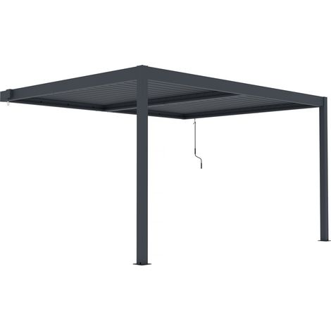 Habitat Et Jardin – Pergola adossée aluminium Windsor – Gris anthracite – 390 x 300 x 218 cm – Résistance au vent 15 m/s – Anti-UV et antirouille