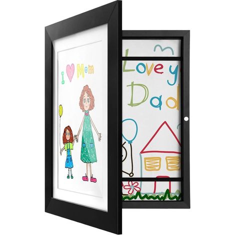 Marco de fotos para dibujos infantiles，marco de arte infantil con apertura frontal tamaño A4，marco de arte para niños，negro) (1/5)