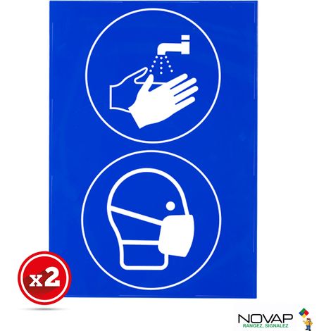 Lot de 2 plaques modulable bleue - Laver les mains et masque obligatoire - 4281001 (1/2)