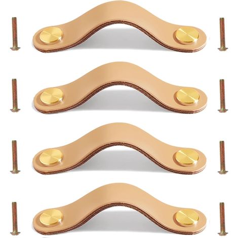 Juego de 4 tiradores de cuero para muebles, aptos para armarios de cocina y roperos — 138 x 25 x 3 mm, distancia entre centros de 96 mm, color amarillo (1/5)