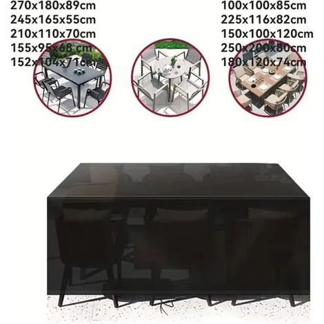 Housse de protection imperméable et résistante (argentée, 120 x 60 x 90 cm) 210D pour mobilier de jardin et terrasse, avec protection UV pour table et patio.