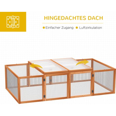 Cage à lapin en bois résistant à l'hiver, toit ouvrant 181x100x48 cm, enclos pour rongeurs, lapins, cochons d'Inde, intérieur extérieur, naturel (1/5)