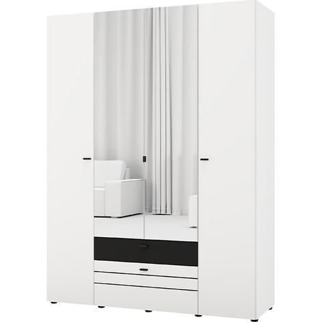 Guardarropa Grande Watamu, Armario Dormitorio 6 Estantes, 2 Cajones, Perchero, 155x208h cm Blanco Mate