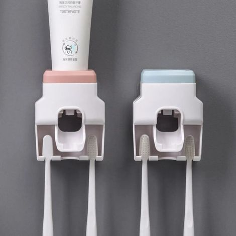 Toothbrush Holder Set, Toothpaste Dispenser, Wall Mount, Bathroom Accessories 2pc