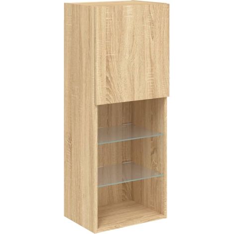 Soporte multimedia para TV estantería para televisión buffet para televisión comedor salón dormitorio con luces LED roble Sonoma 40,5 x 30 x 102 cm marrón 020026783
