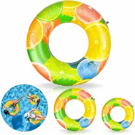 Green Mobility-3pcs bouee Gonflable Adulte et bouee Gonflable Enfant, Facile à Transporter Double Port de Valve de Fruits tropicaux avec poignée Anneaux de Natation,Baignade d'été Flotteur Piscine (1/5)