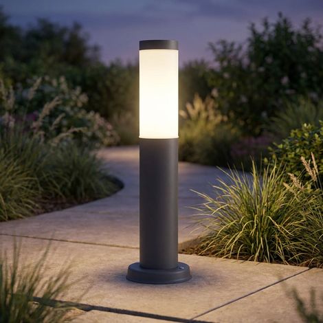 Etc-Shop – Lampadaire d'extérieur en acier inoxydable 45cm – IP44 – Douille E27 – Ampoule LED incluse – Lumière blanc chaud 810lm (1/5)