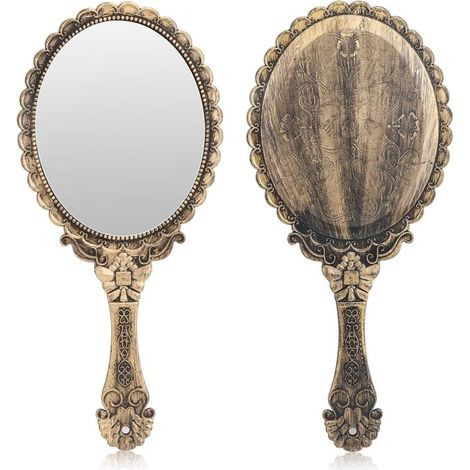 Miroir de poche vintage avec motifs floraux en relief – idéal pour voyage, inclut une houppette douce, finition métallique élégante