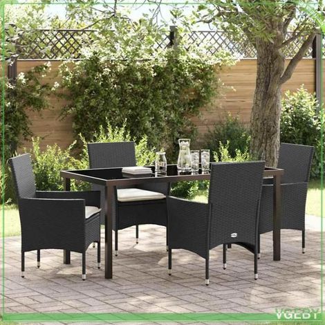 Ensemble de salle à manger pour jardin - FAFEICY - 3379768 - Noir - Polyrotin - Table verre trempé (1/5)