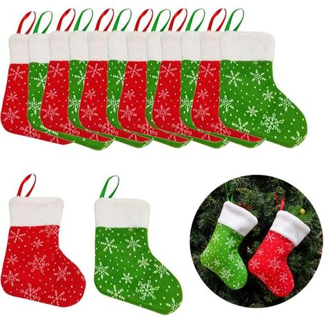 Lot de 12 petites chaussettes de Noël à suspendre au mur pour sapin de Noël- (1/5)