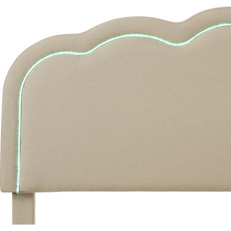 Lit rembourré LED lit simple 90 x 190 cm, cadre de lit avec sommier à lattes et tête de lit réglable, lit rembourré beige, cadre de lit lit d'adolescent pour chambre à coucher, chambre d'amis, tissu e (1/4)