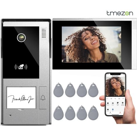 Visiophone intelligent avec sonnette filaire, écran tactile de balayage de carte, système d'interphone vidéo avec Wi-Fi, application Tuya, 1080P, 7 pouces (1/5)
