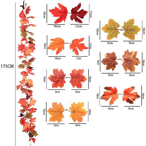 Guirlande de feuilles d'érable artificielles, lot de 2, décoration d'automne, Thanksgiving, mariage, décoration intérieure (1/3)