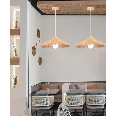 2x Lustre Suspension Luminaire Industriel,E27 Lampe de Plafond Abat-jour en Barres de Bambou Design Chapeau pour Salon (1/5)