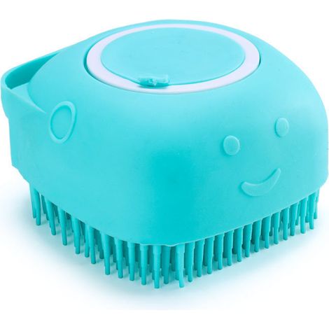 Entwirrende Badebürste aus Silikon für kurz- und langhaarige Hunde, Massage-Pflegezubehör und schnelle Reinigung mit Reservoir und Wasser- und Shampoo-Spender (BLAU)