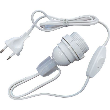 Centrale Brico – Adaptateur bouteille E27 60W – Culot E27 – Longueur câble 1,5m – Pour création luminaires – Matériau plastique blanc