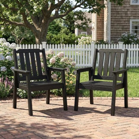 Chaises de jardin HDPE lot de 2 résistantes aux intempéries étanches capacité 295 kg couleur noir (1/5)